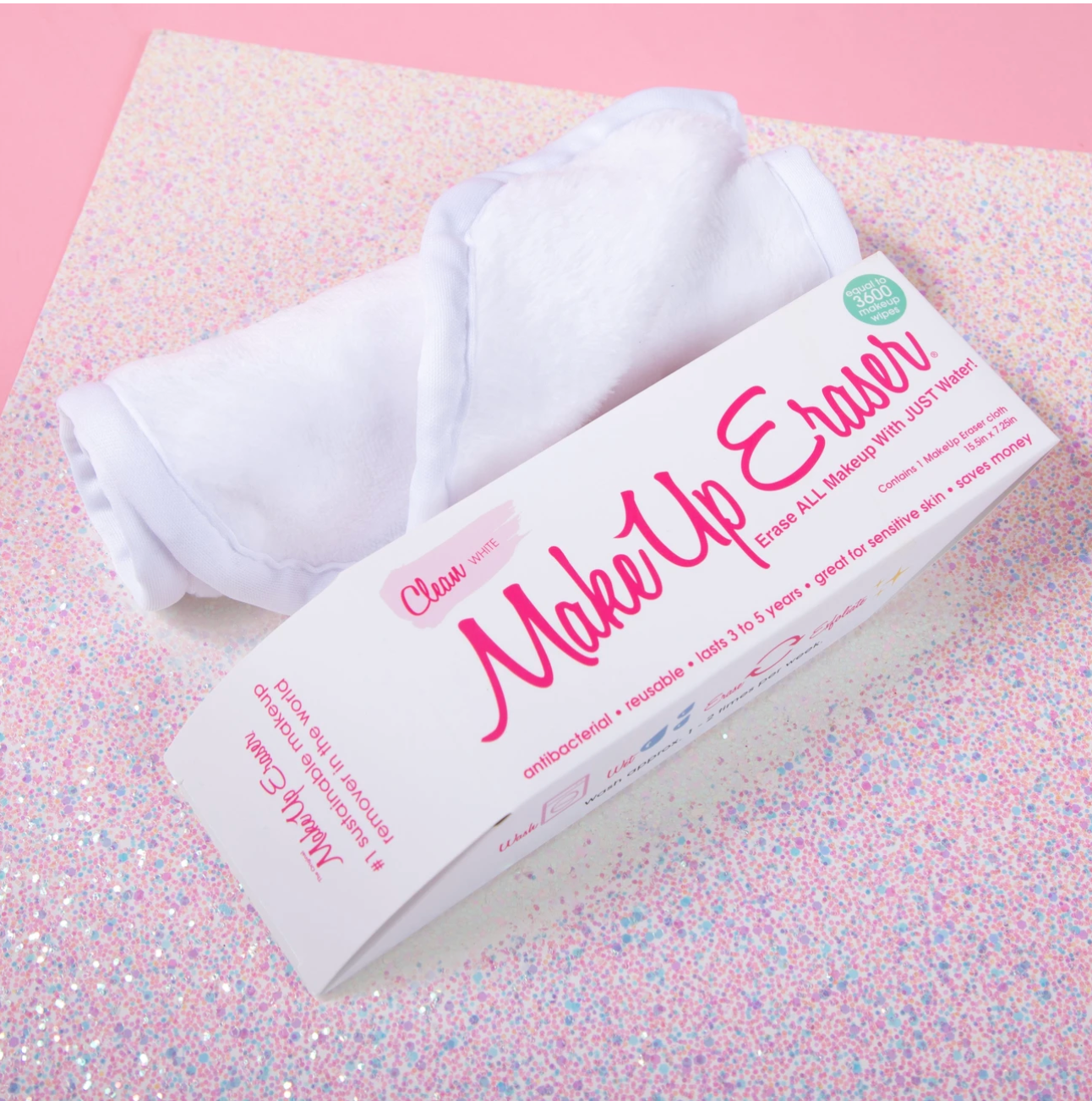 Clean White Makeup Eraser
Erase all makeup with just water
Antibacterial, reusable, lasts 3-5 years, great for sensitive skin, saves money