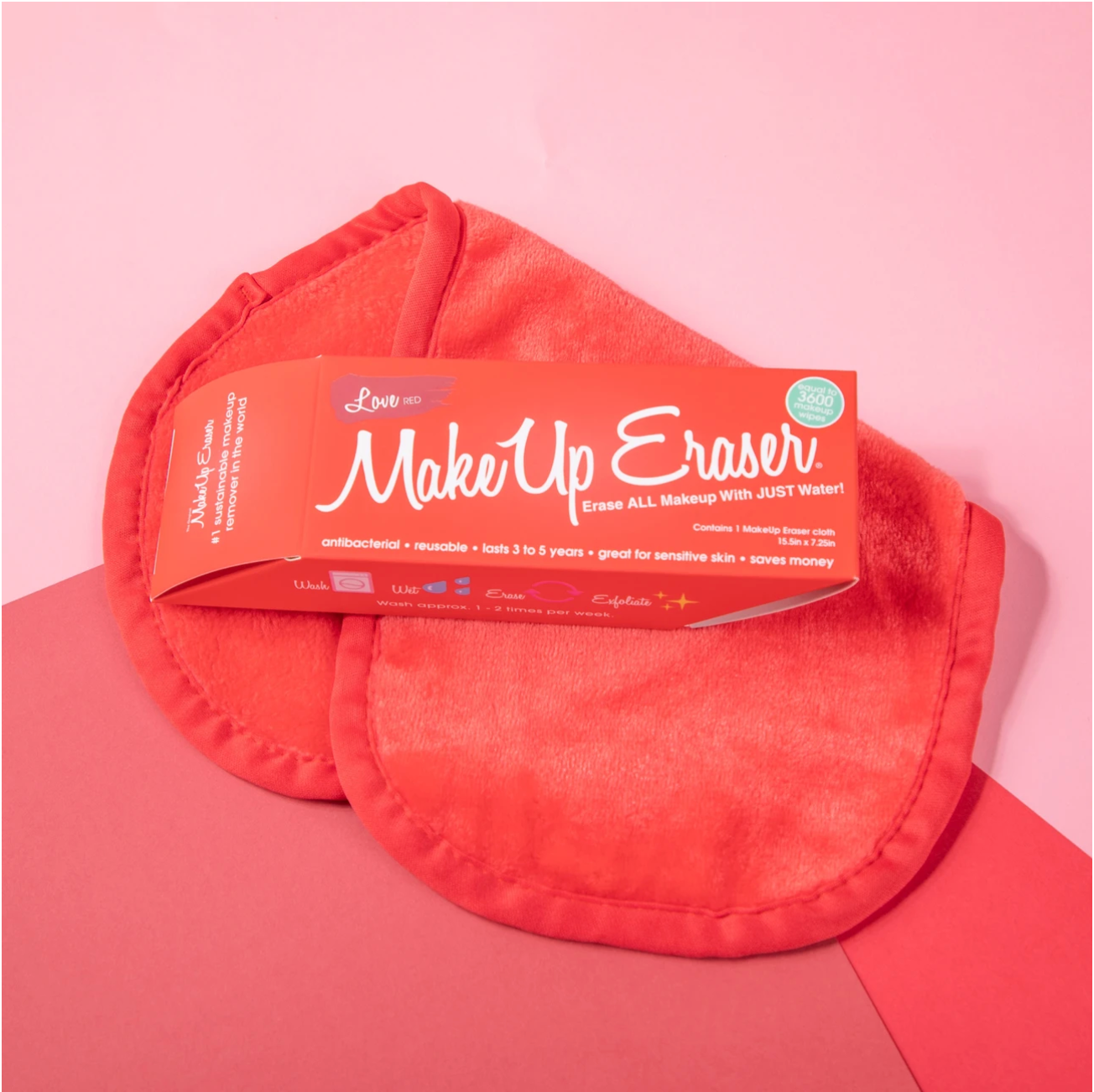 Love Red Makeup Eraser
Erase all makeup with just water
antibacterial, reusable, lasts 3-5 years, great for sensitive skin, saves money