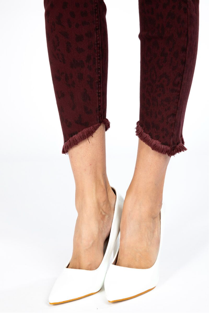 KanCan Animal Print Skinny Jean - Burgundy