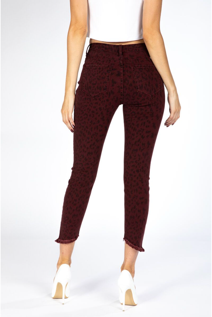 KanCan Animal Print Skinny Jean - Burgundy