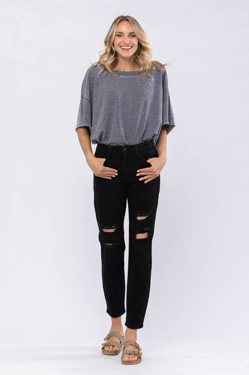 Judy Blue Black Destroyed Boyfriend Jeans