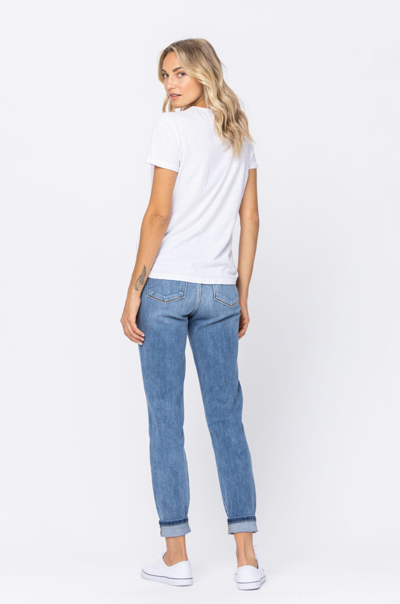 Judy Blue High Rise Double Cuffed Girlfriend Jeans