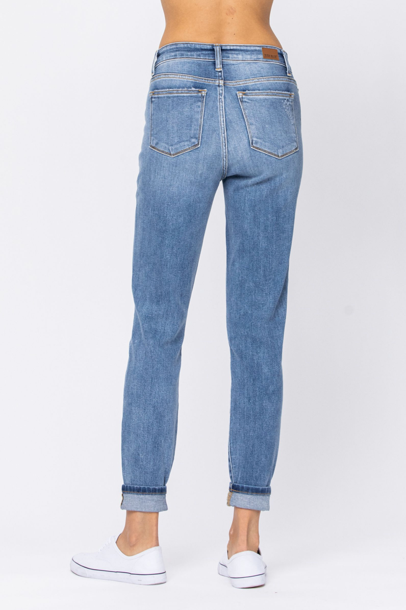 Judy Blue High Rise Double Cuffed Girlfriend Jeans