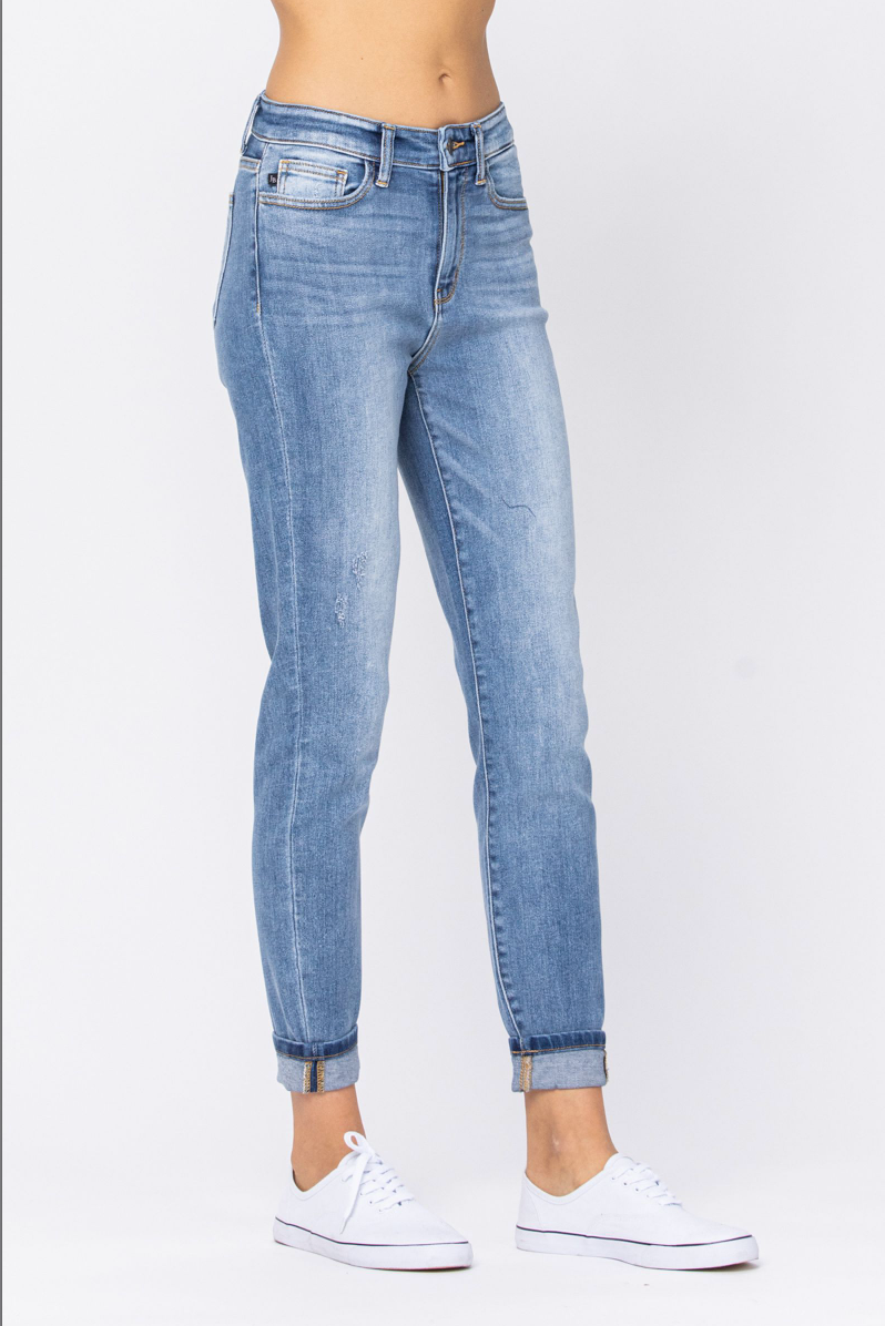 Judy Blue High Rise Double Cuffed Girlfriend Jeans