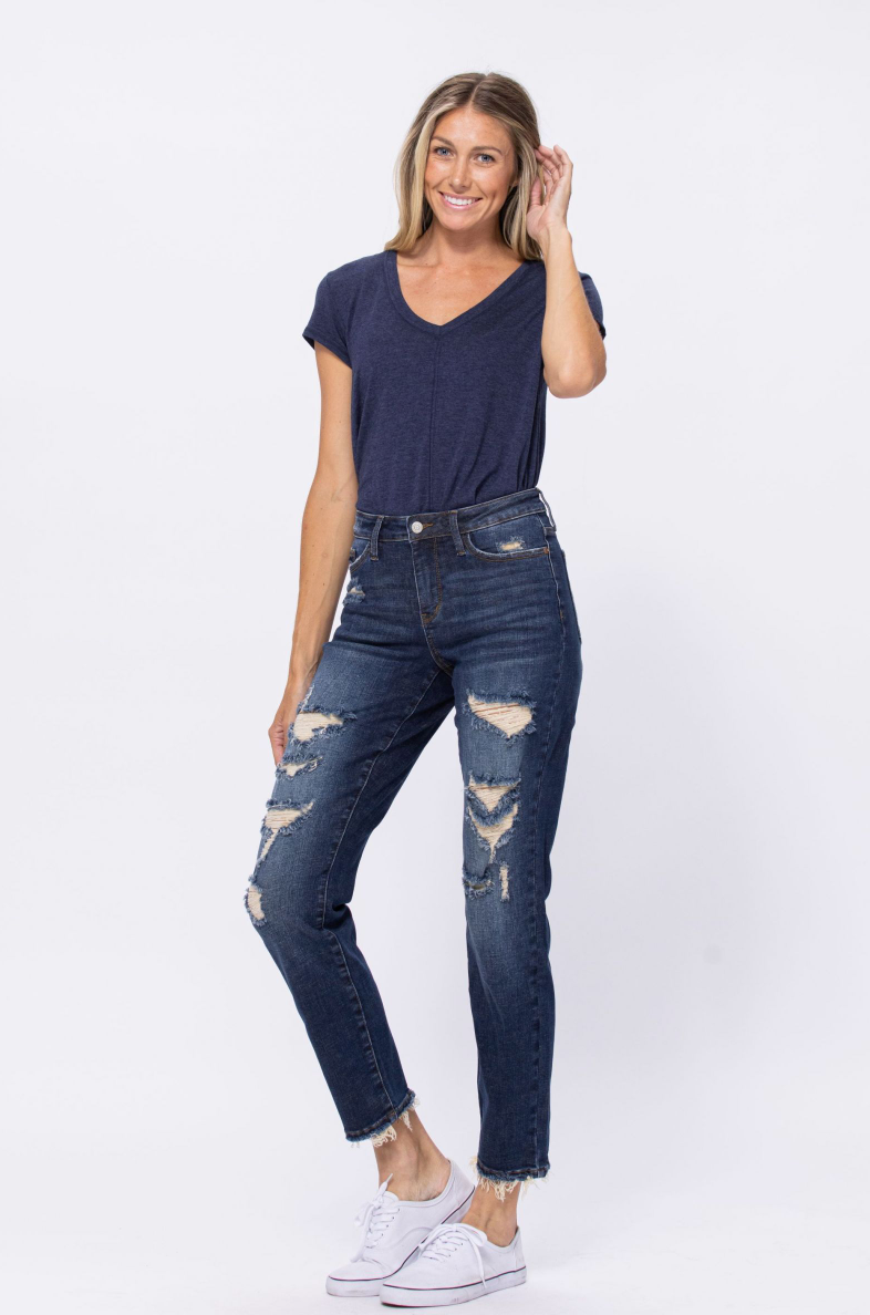 Judy Blue Mid-Rise Destroyed Boyfriend Jeans