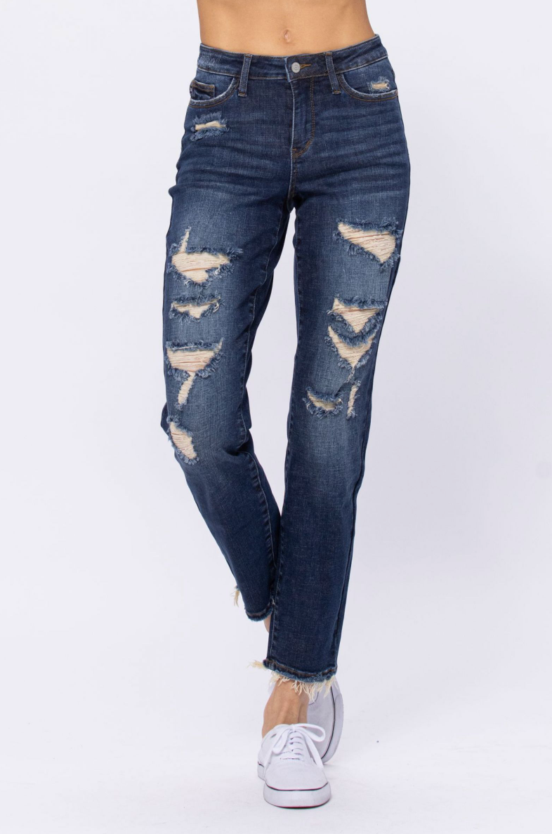 Judy Blue Mid-Rise Destroyed Boyfriend Jeans