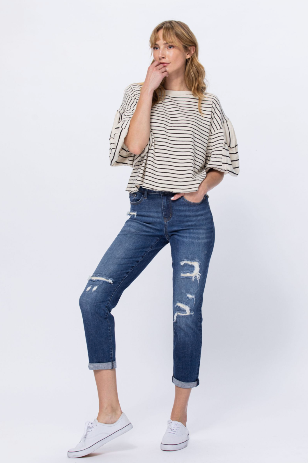 Judy Blue Thermal Patch Boyfriend Jeans