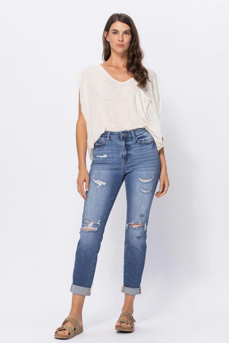 Judy Blue Distressed Medium Wash Boyfriend Jeans