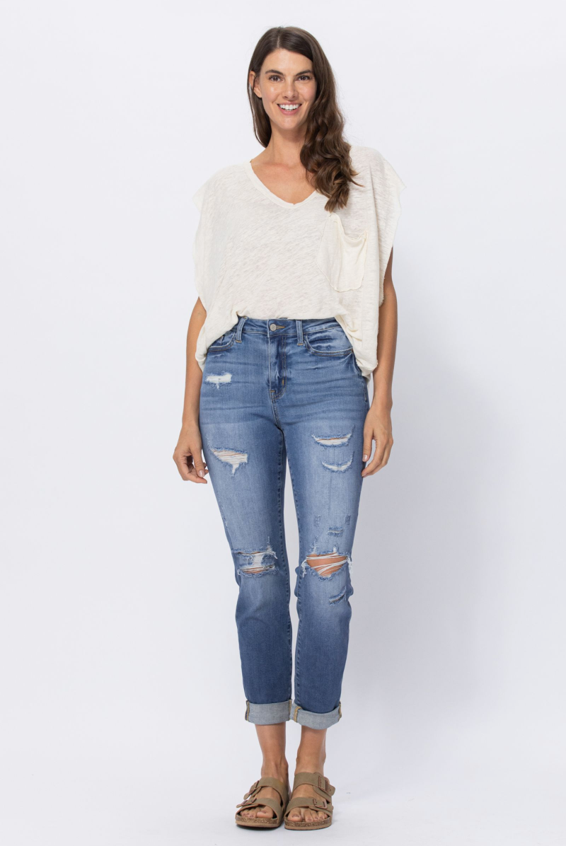 Judy Blue Distressed Medium Wash Boyfriend Jeans