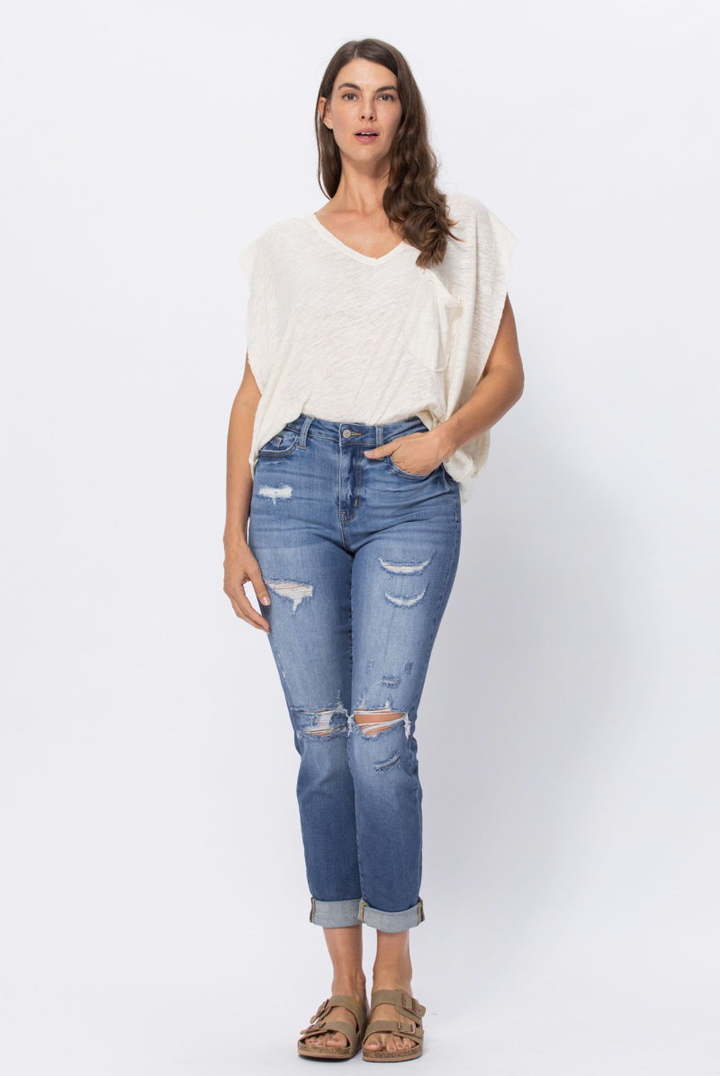 Judy Blue Distressed Medium Wash Boyfriend Jeans
