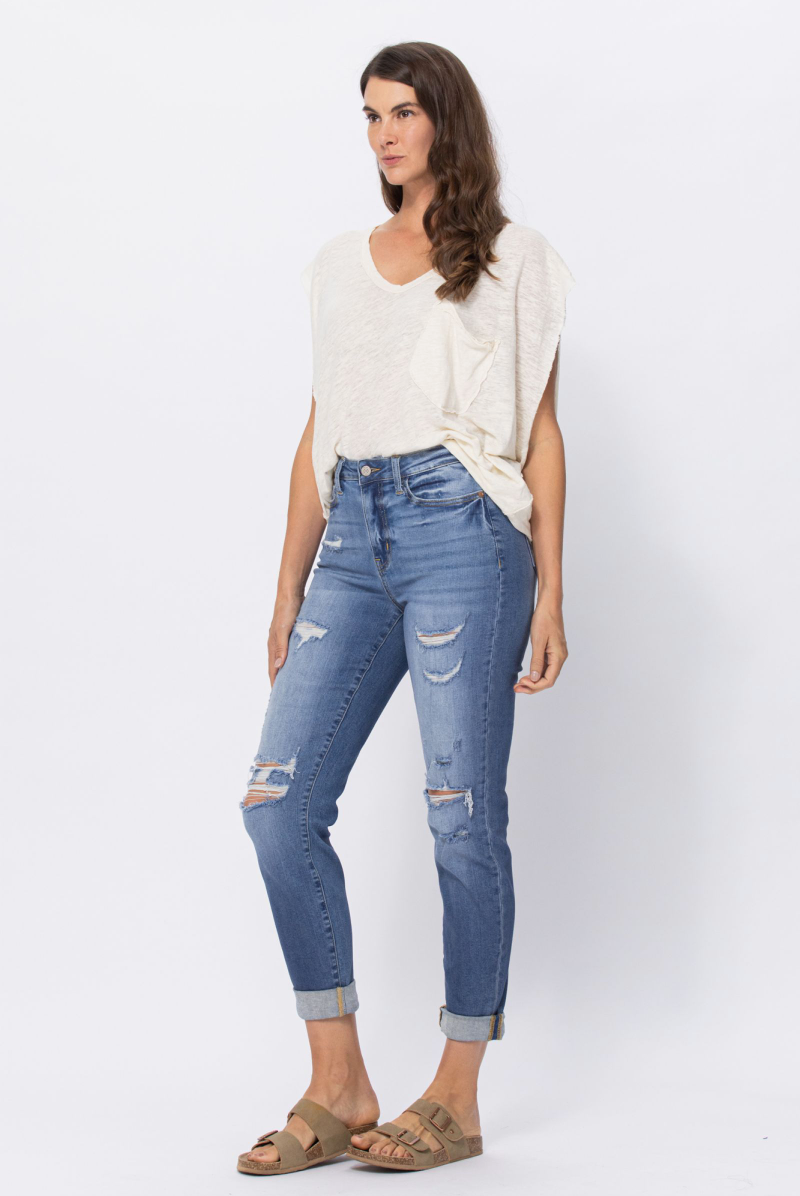 Judy Blue Distressed Medium Wash Boyfriend Jeans