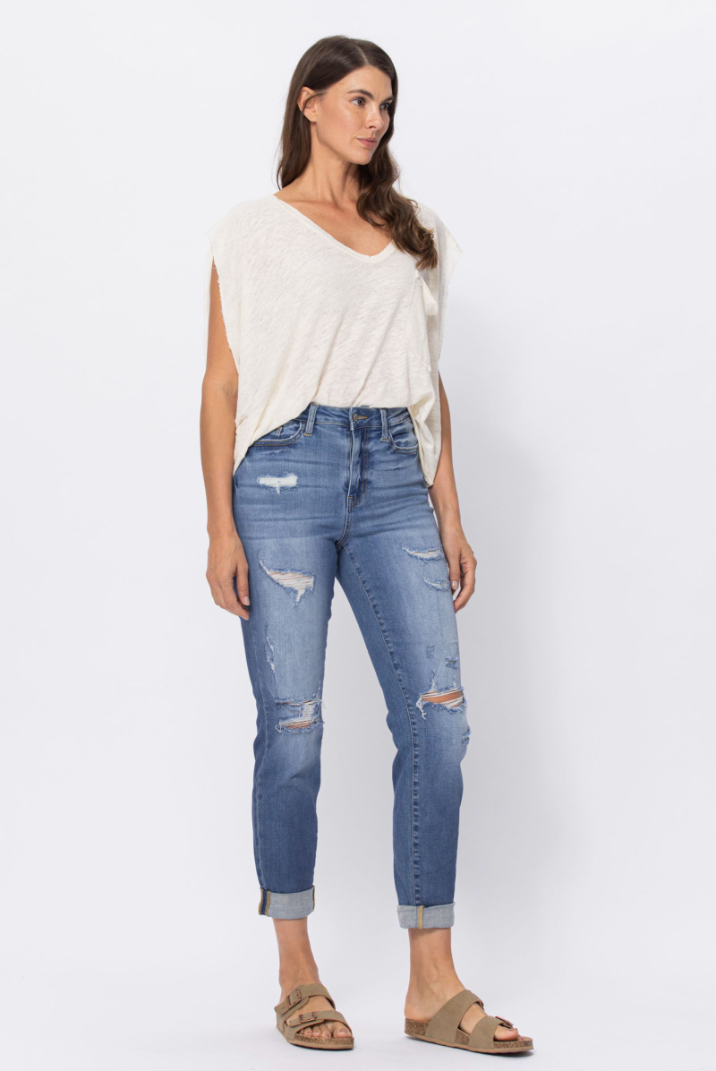 Judy Blue Distressed Medium Wash Boyfriend Jeans
