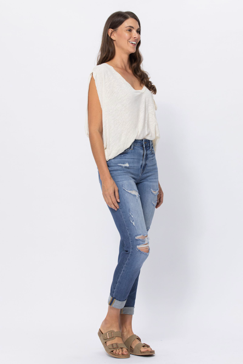 Judy Blue Distressed Medium Wash Boyfriend Jeans