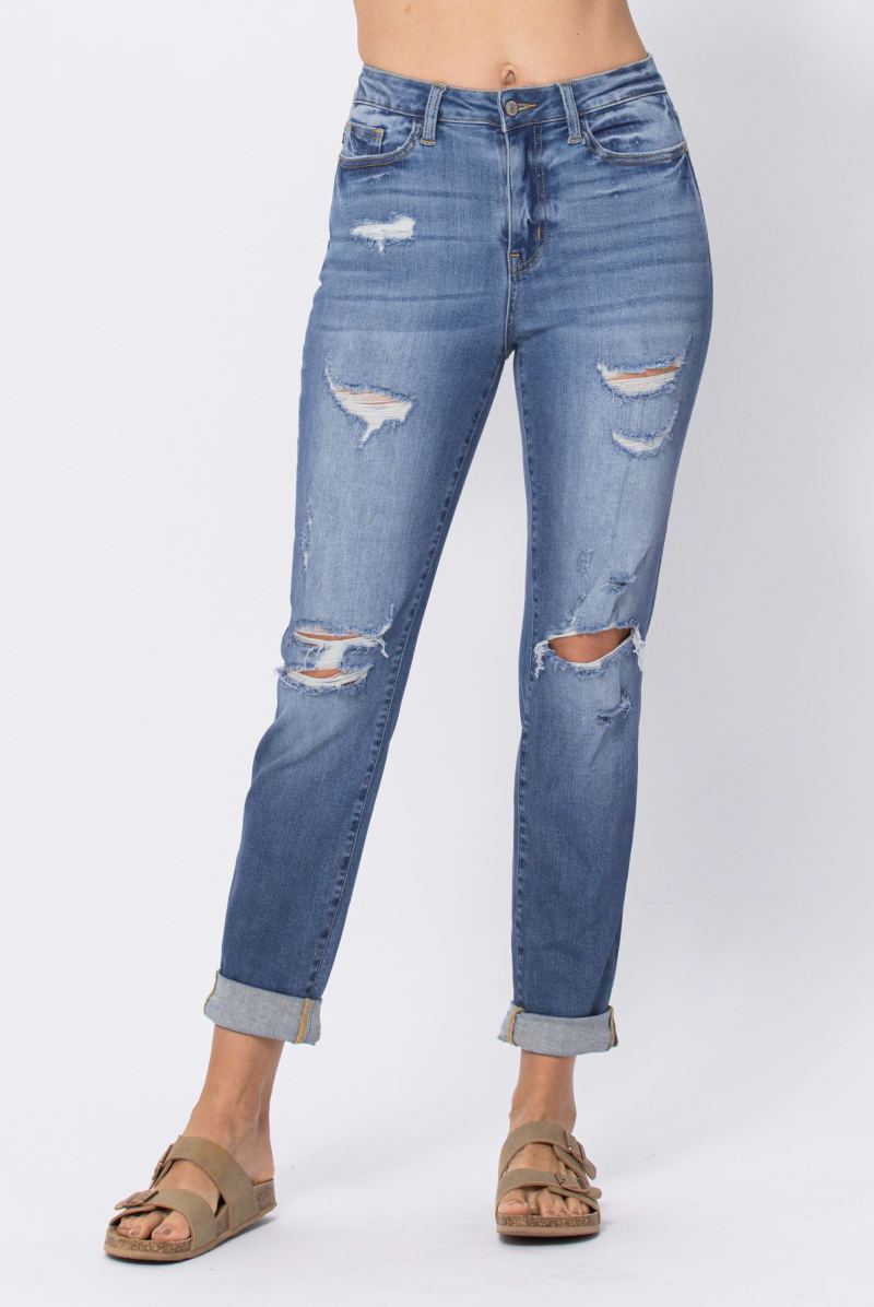 Judy Blue Distressed Medium Wash Boyfriend Jeans
