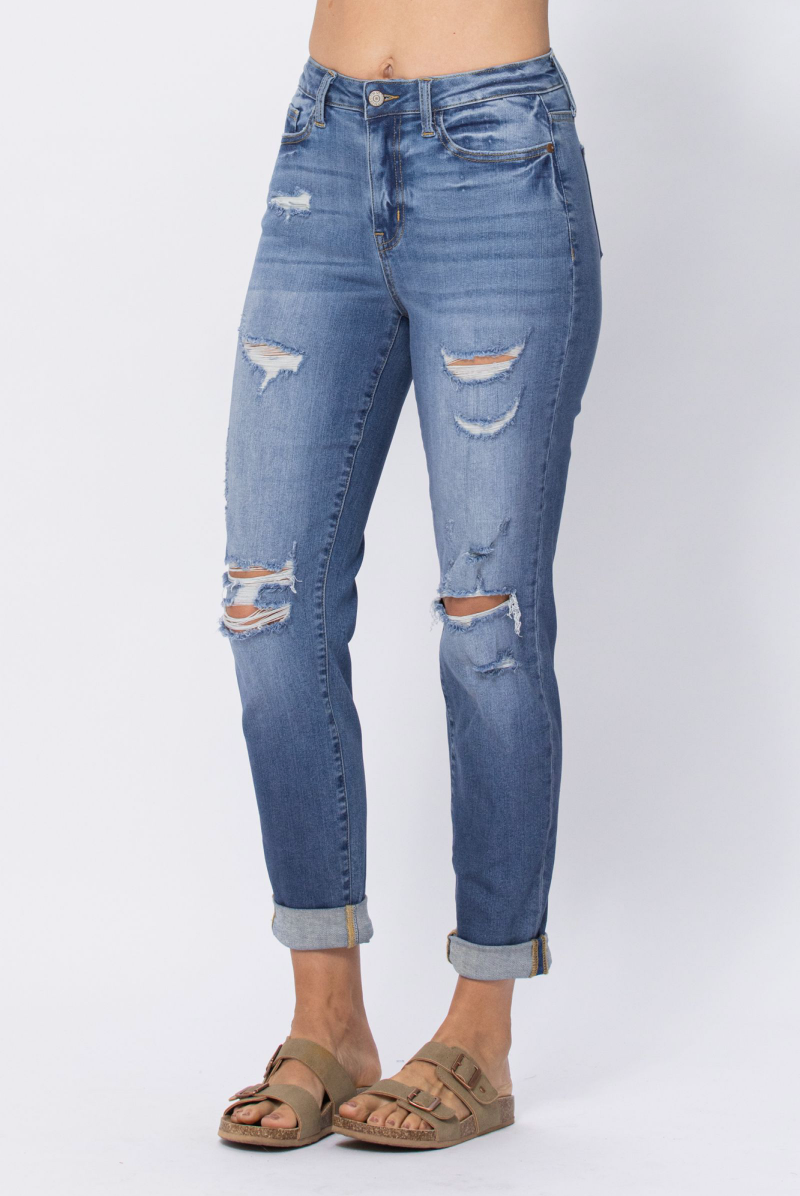 Judy Blue Distressed Medium Wash Boyfriend Jeans