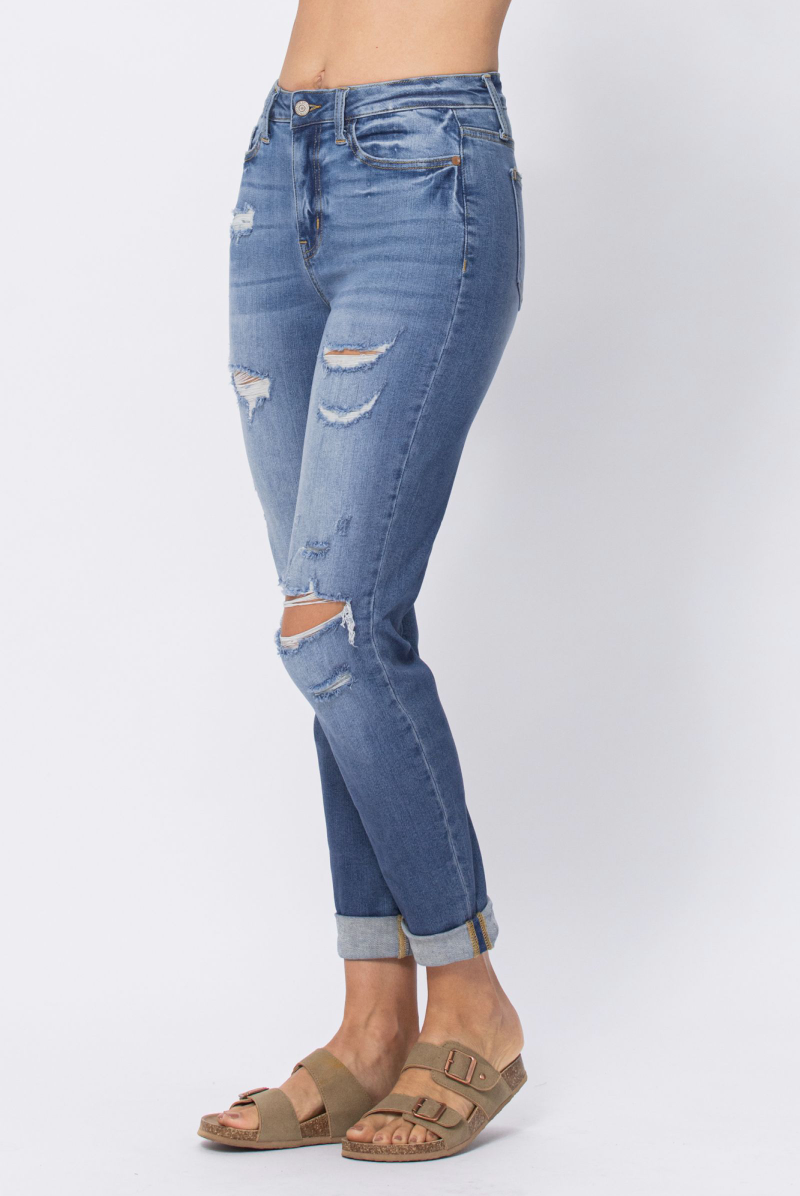 Judy Blue Distressed Medium Wash Boyfriend Jeans