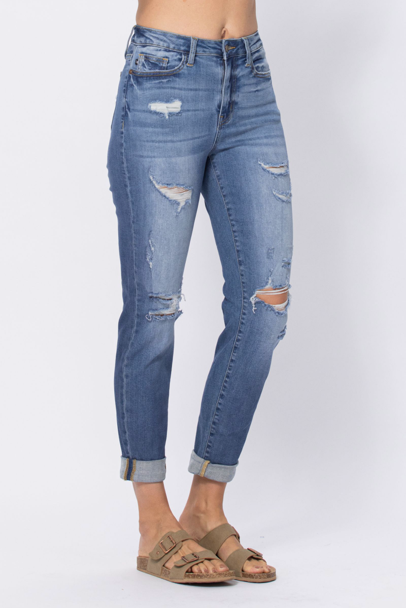 Judy Blue Distressed Medium Wash Boyfriend Jeans