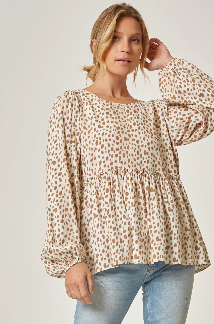Take Me Out Blouse - Cream Dalmatian