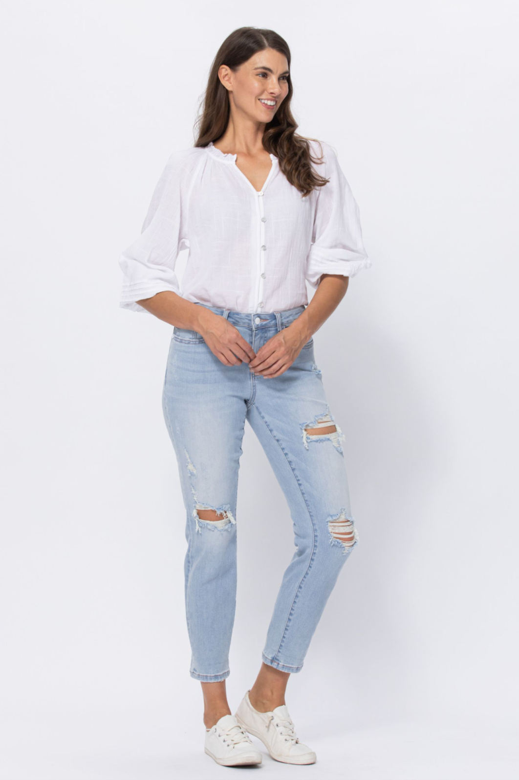 Judy Blue Super Light Destroyed Boyfriend Jeans