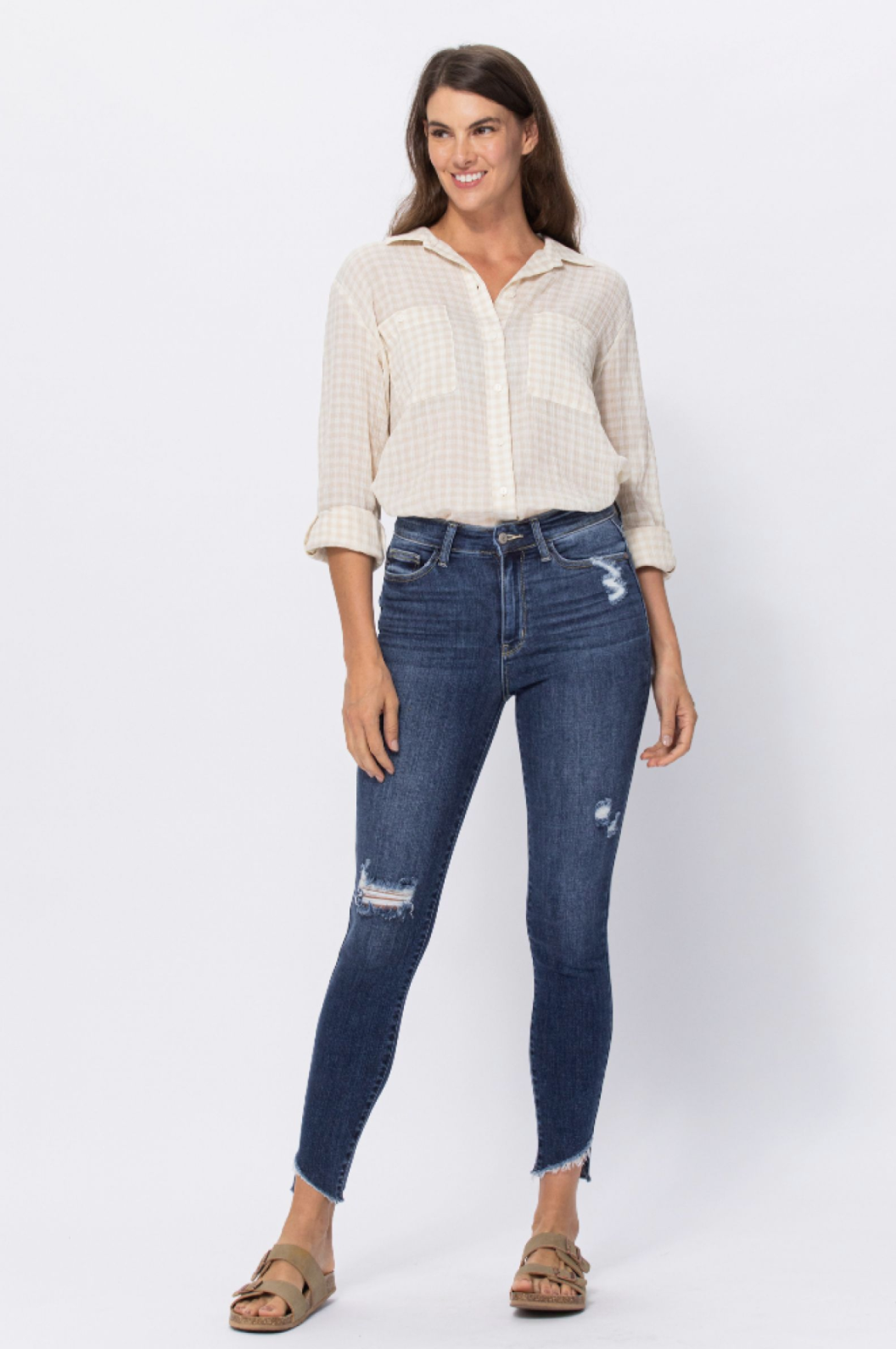 Judy Blue Slanted Fray Hem Skinnies