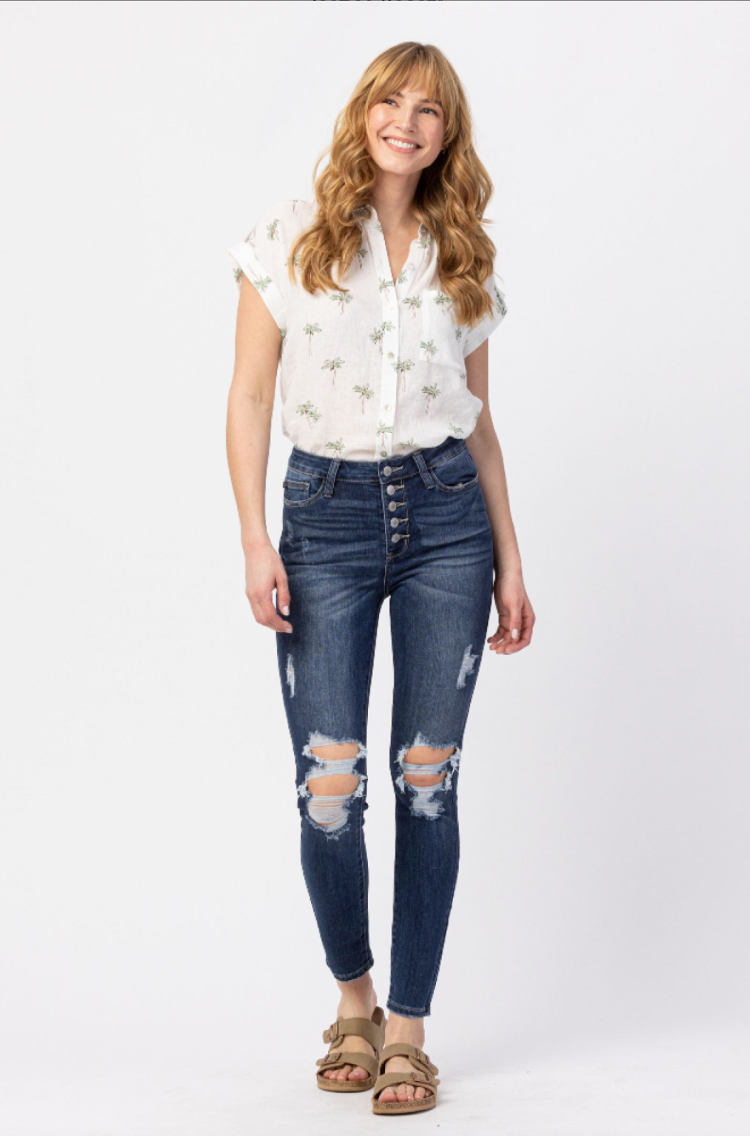 Judy Blue Button Fly Destroyed Skinny Jeans