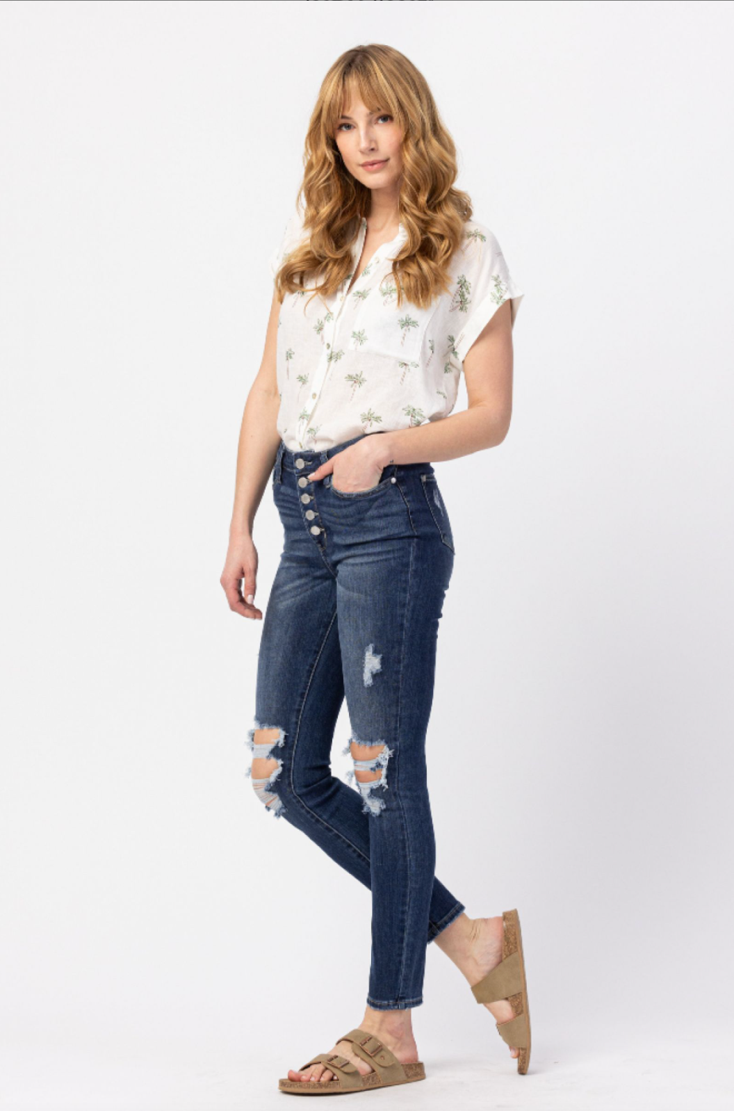 Judy Blue Button Fly Destroyed Skinny Jeans