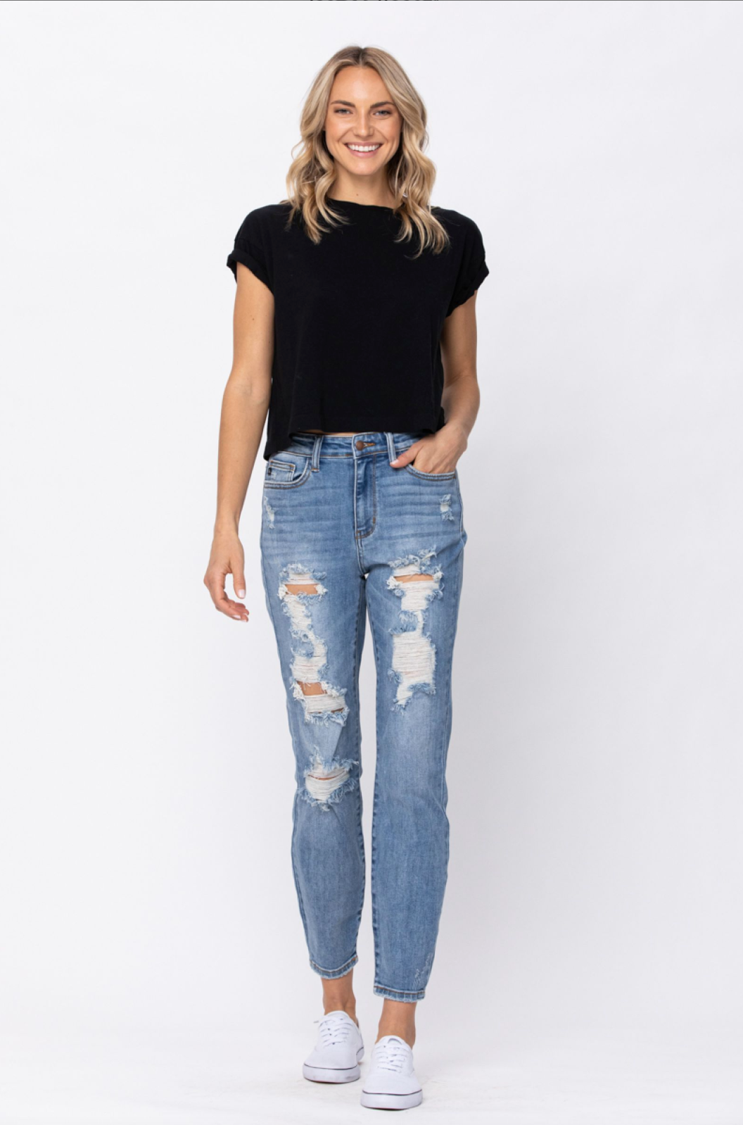 Judy Blue Destroyed Light Wash Boyfriend Jeans