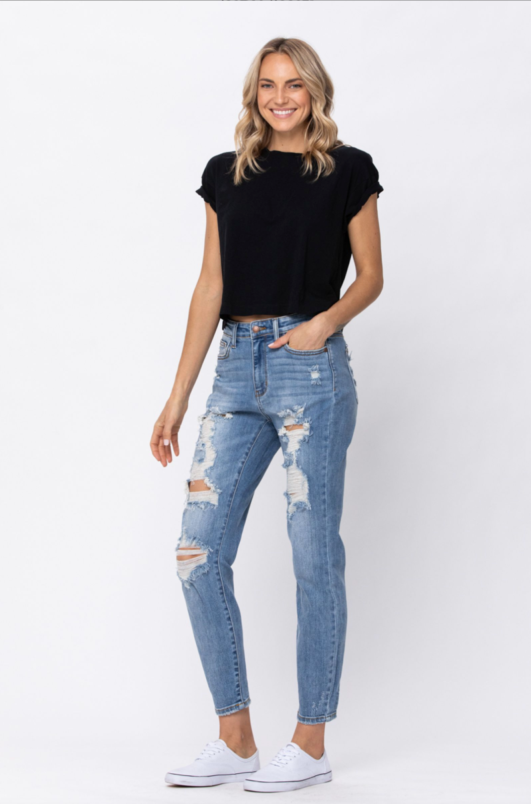 Judy Blue Destroyed Light Wash Boyfriend Jeans