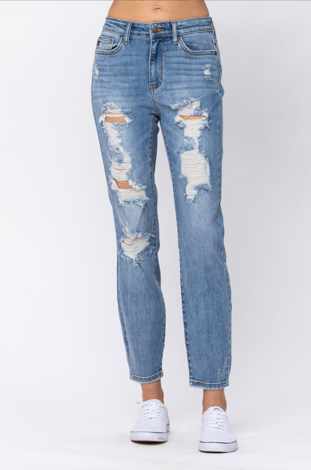 Judy Blue Destroyed Light Wash Boyfriend Jeans