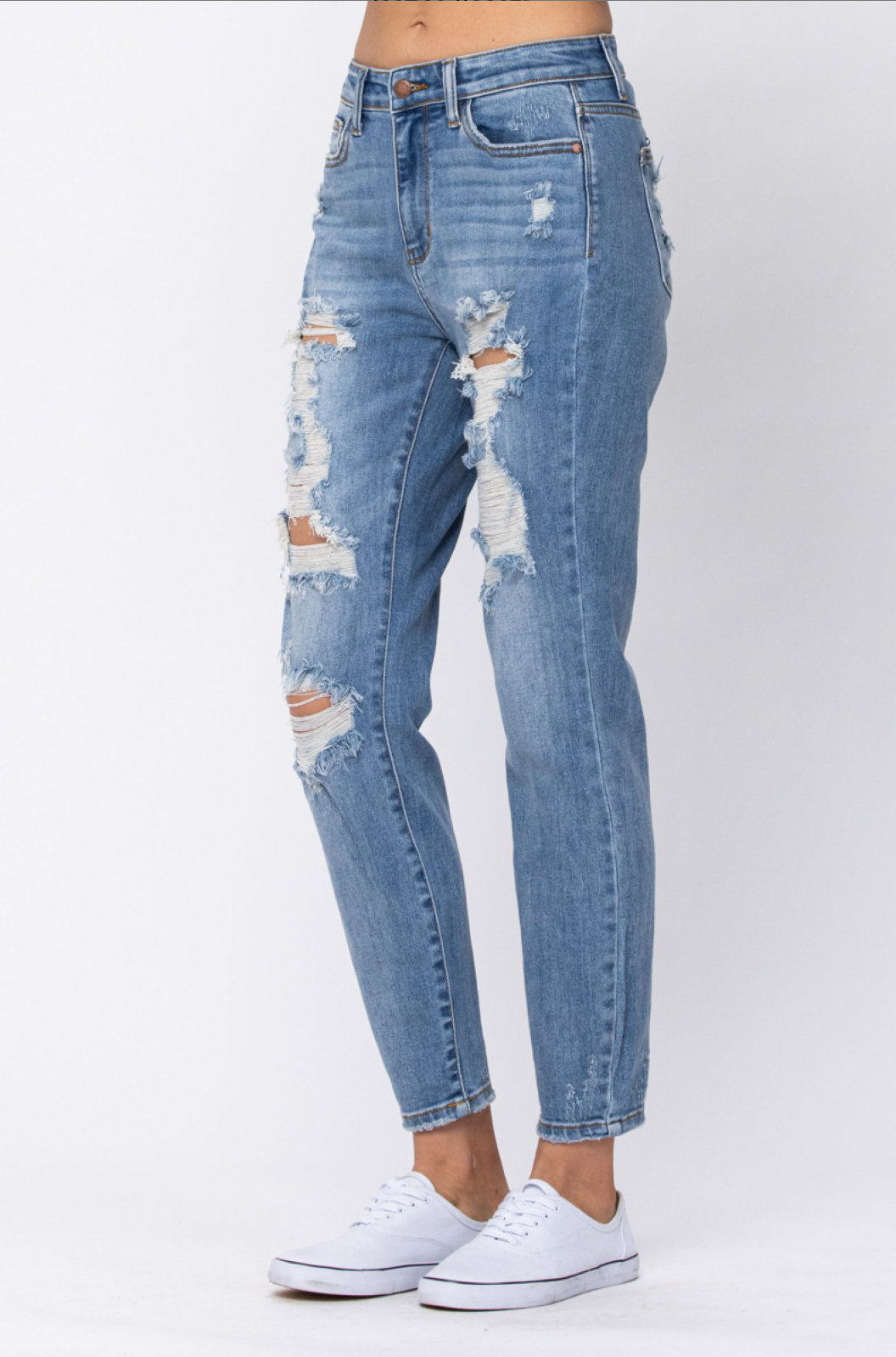 Judy Blue Destroyed Light Wash Boyfriend Jeans
