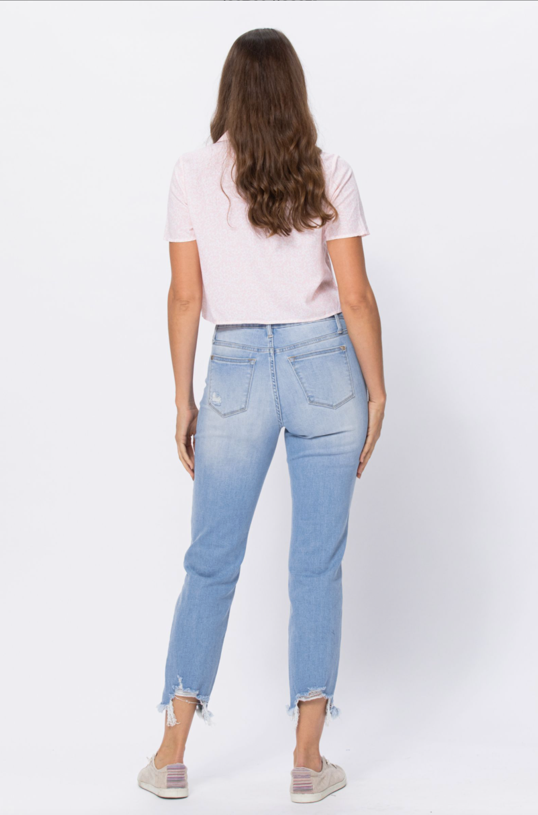 Judy Blue Light Wash Destroyed Hem Boyfriend Jeans
