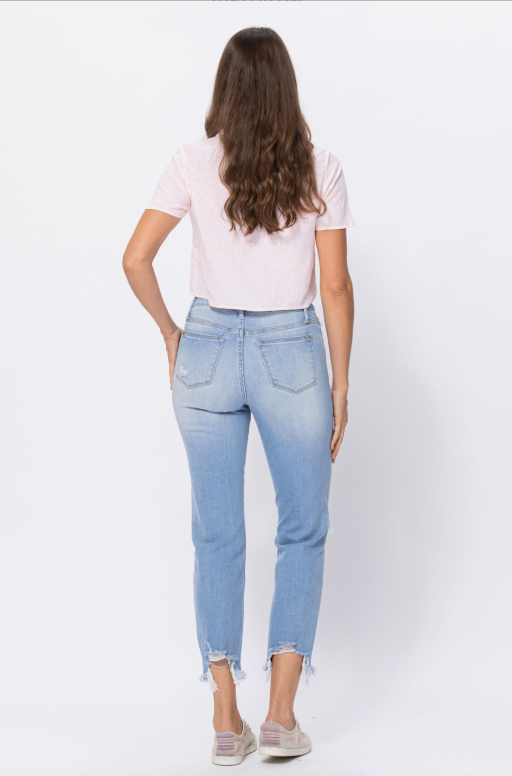 Judy Blue Light Wash Destroyed Hem Boyfriend Jeans