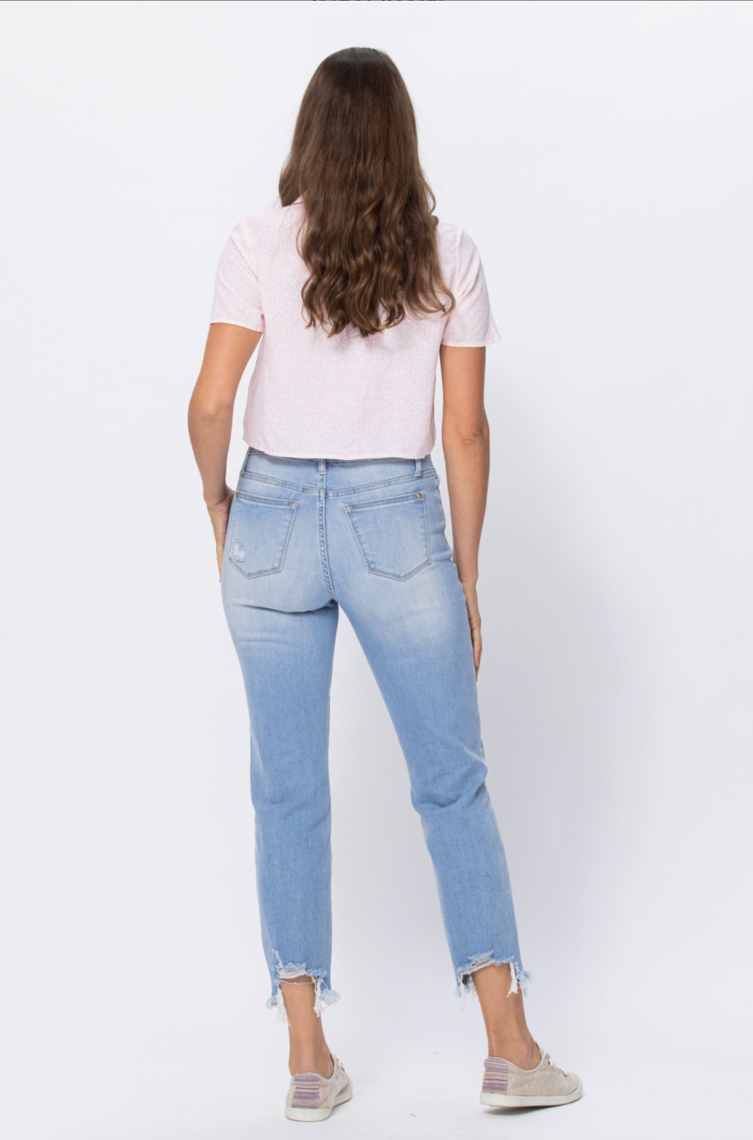 Judy Blue Light Wash Destroyed Hem Boyfriend Jeans