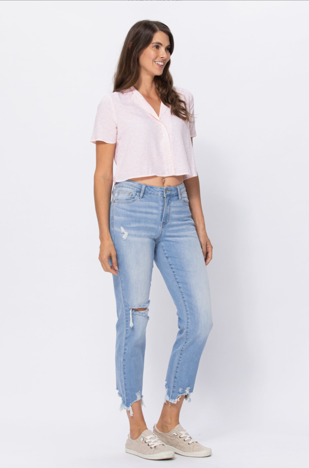 Judy Blue Light Wash Destroyed Hem Boyfriend Jeans