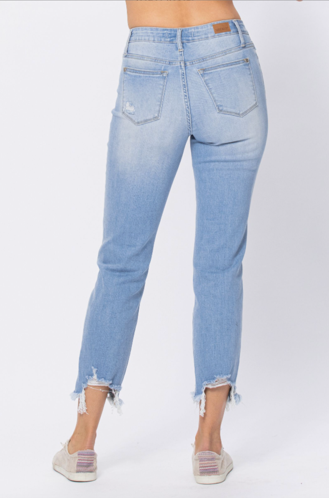 Judy Blue Light Wash Destroyed Hem Boyfriend Jeans