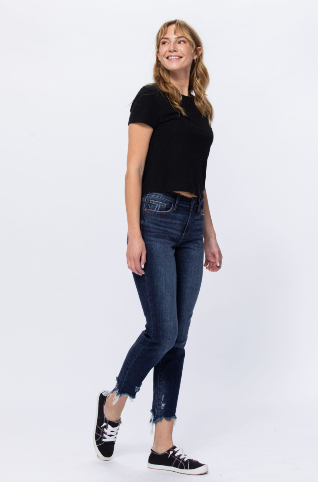 Judy Blue Destroyed Hem Girlfriend Jeans