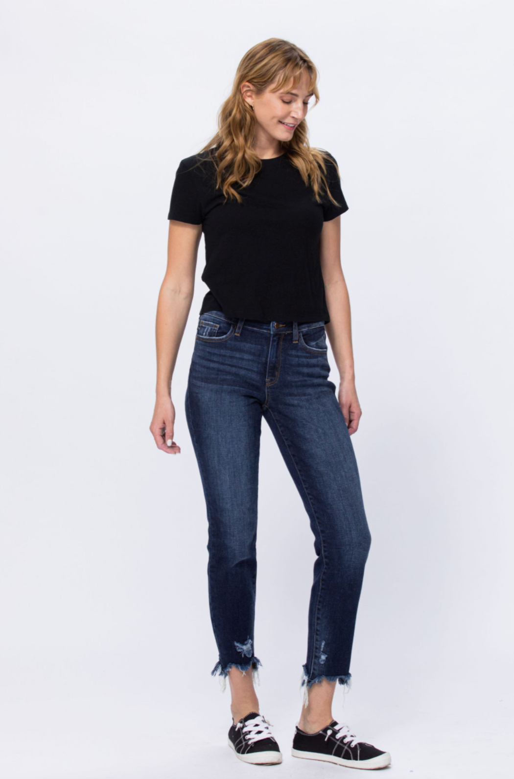 Judy Blue Destroyed Hem Girlfriend Jeans