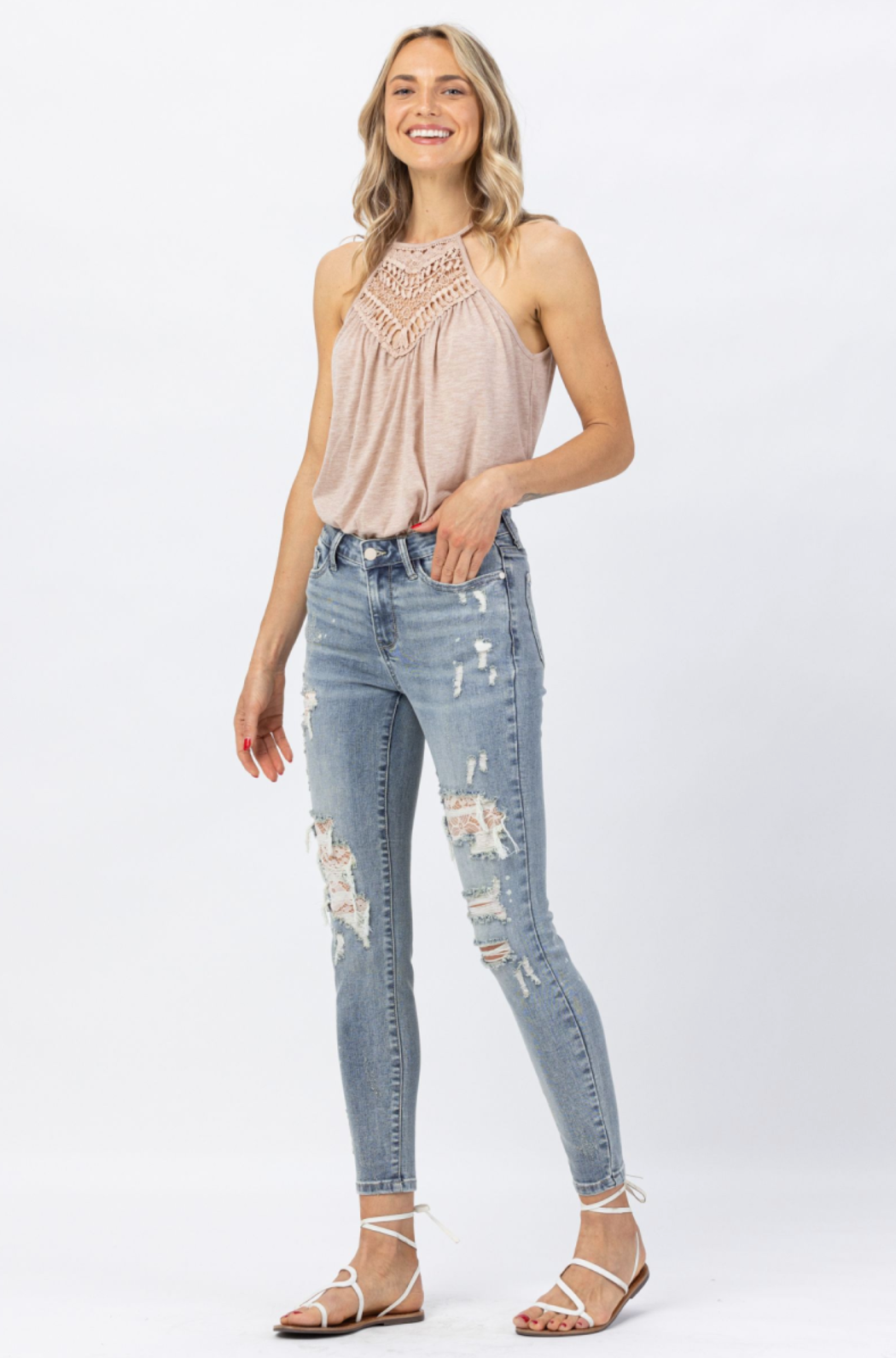 Judy Blue Lace Patch Skinny Jeans