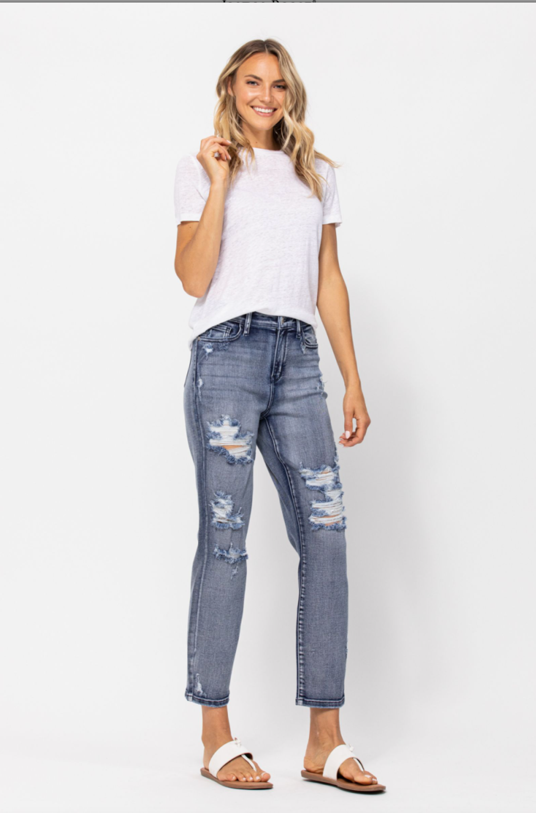 Judy Blue Medium Wash Destroyed Boyfriend Jeans