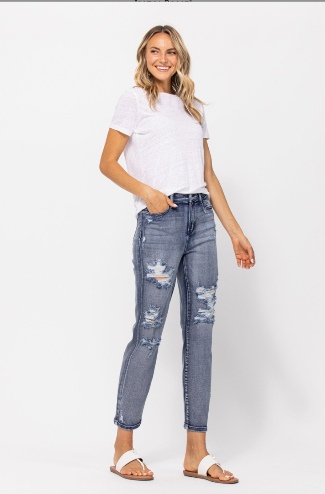 Judy Blue Medium Wash Destroyed Boyfriend Jeans
