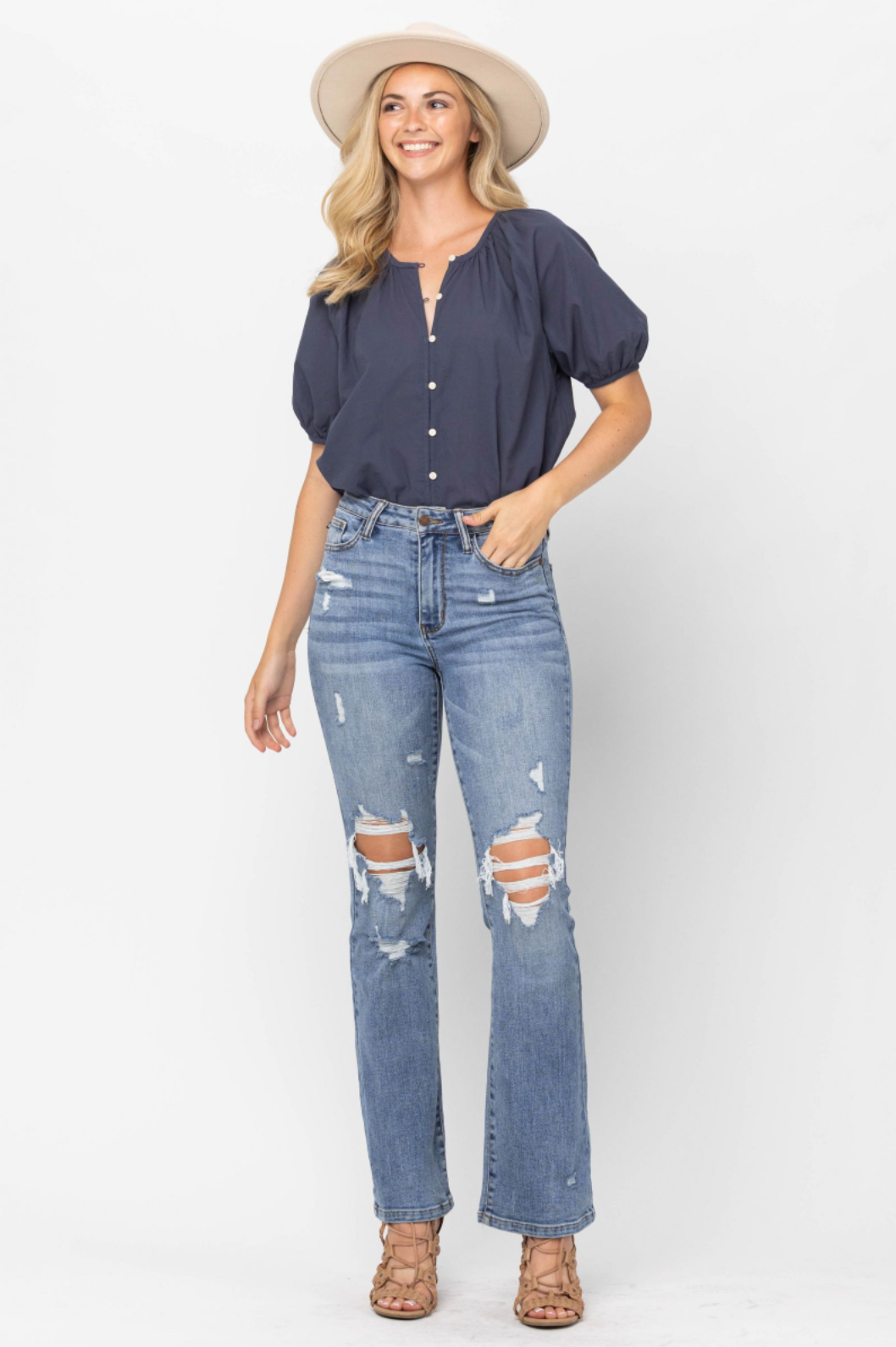 Judy Blue Stone Wash Destroyed Bootcut Jeans