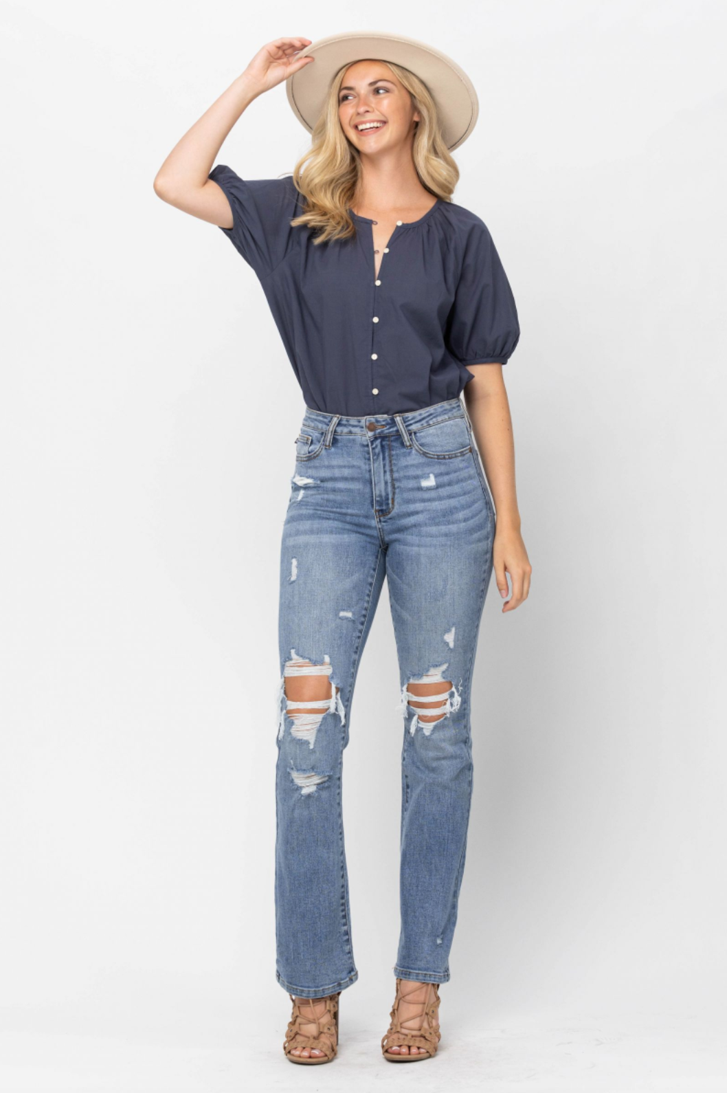 Judy Blue Stone Wash Destroyed Bootcut Jeans