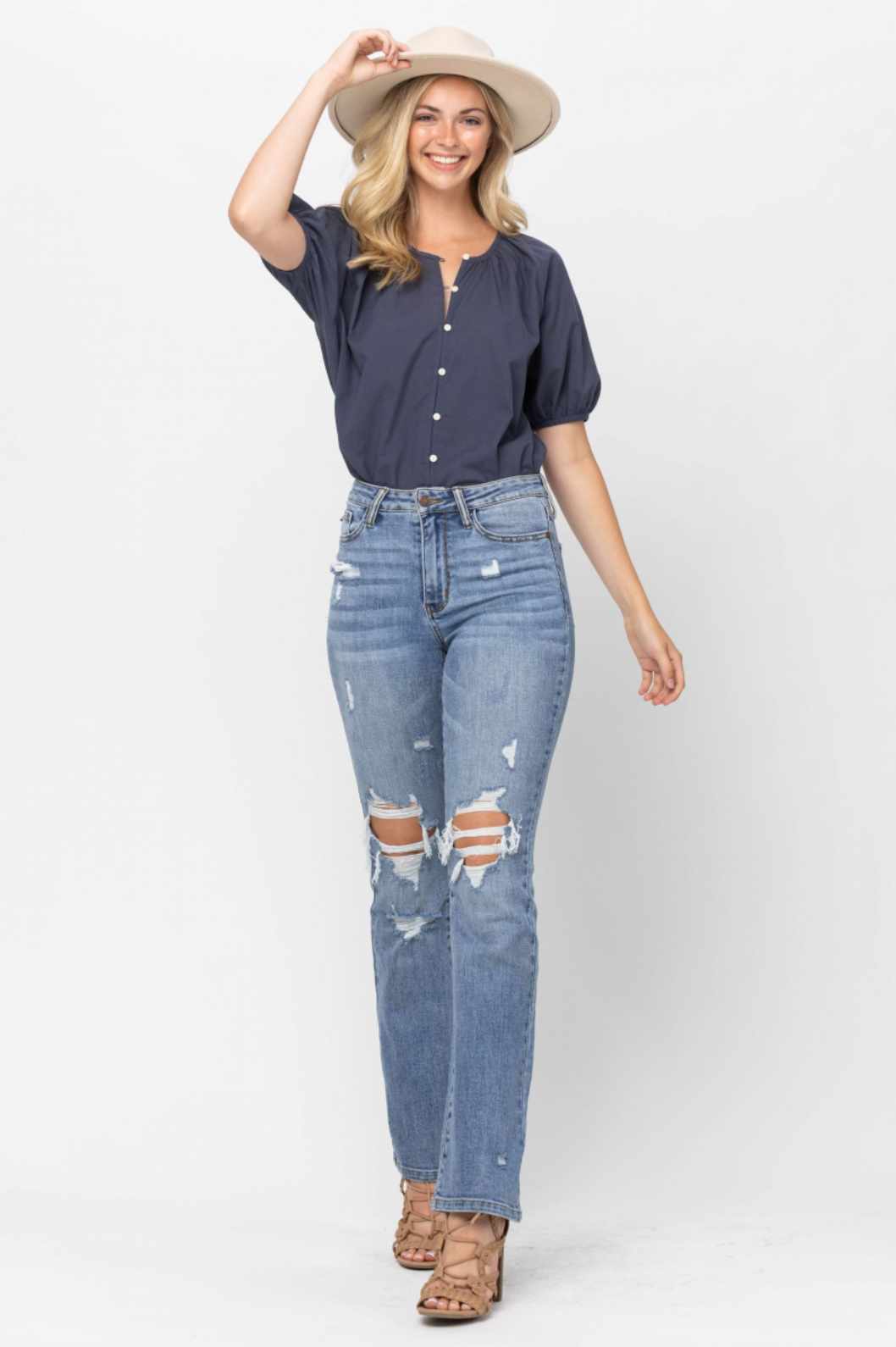 Judy Blue Stone Wash Destroyed Bootcut Jeans