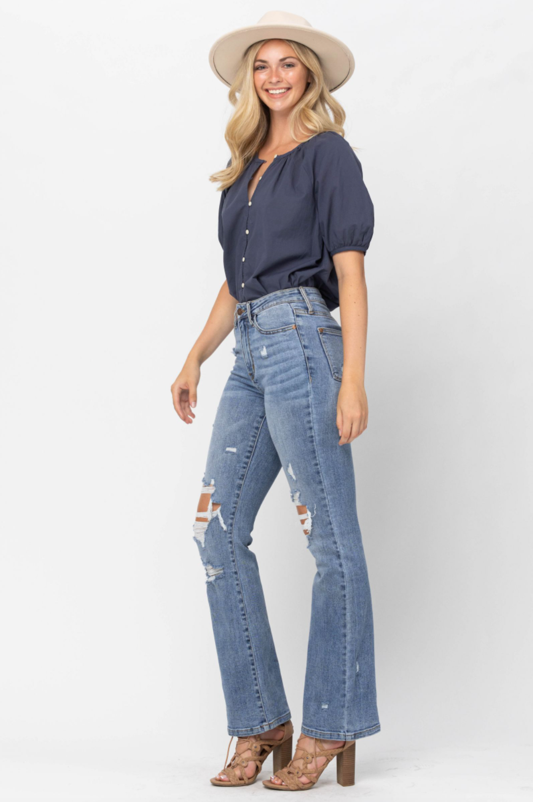 Judy Blue Stone Wash Destroyed Bootcut Jeans
