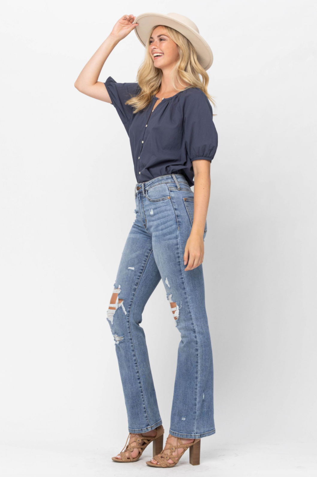 Judy Blue Stone Wash Destroyed Bootcut Jeans