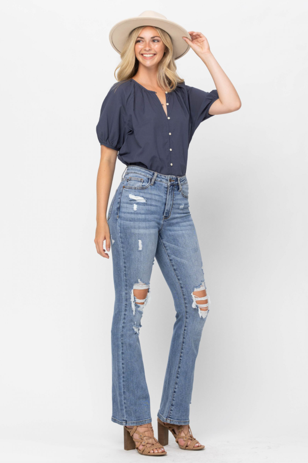 Judy Blue Stone Wash Destroyed Bootcut Jeans