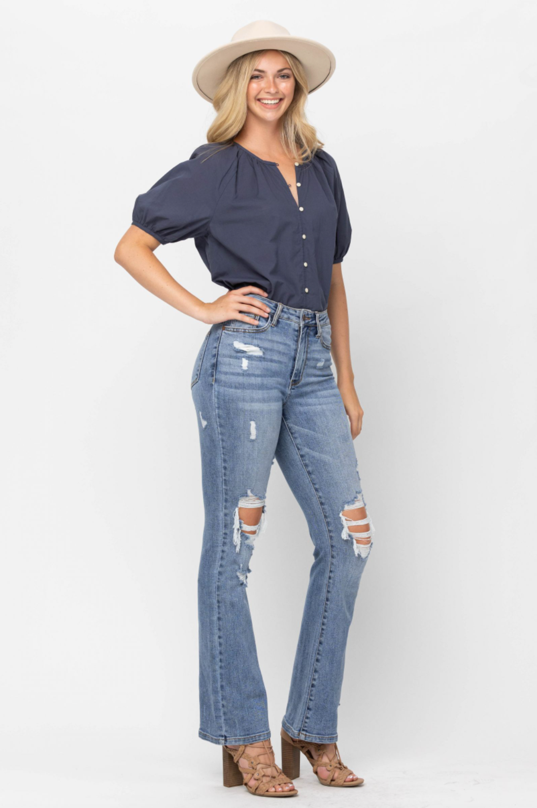 Judy Blue Stone Wash Destroyed Bootcut Jeans