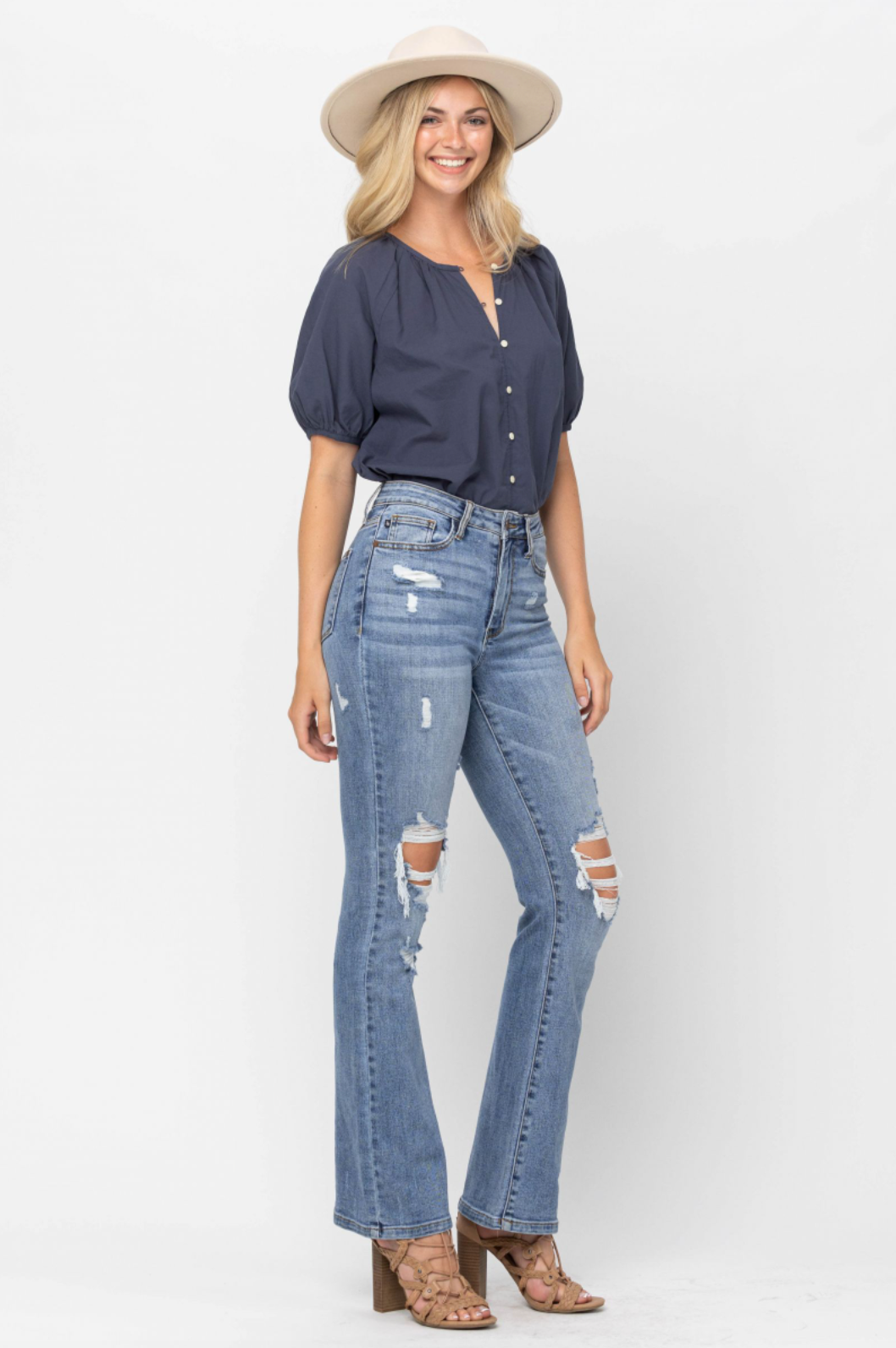 Judy Blue Stone Wash Destroyed Bootcut Jeans