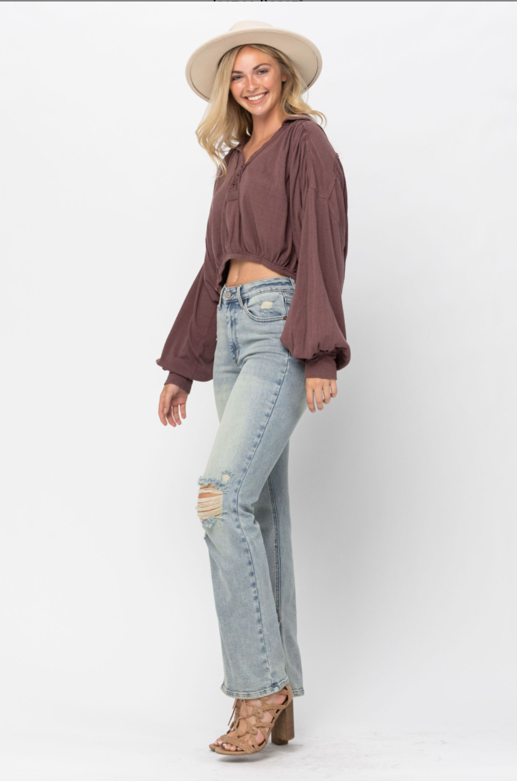 Judy Blue Destroyed Straight Fit Slit Hem Jeans