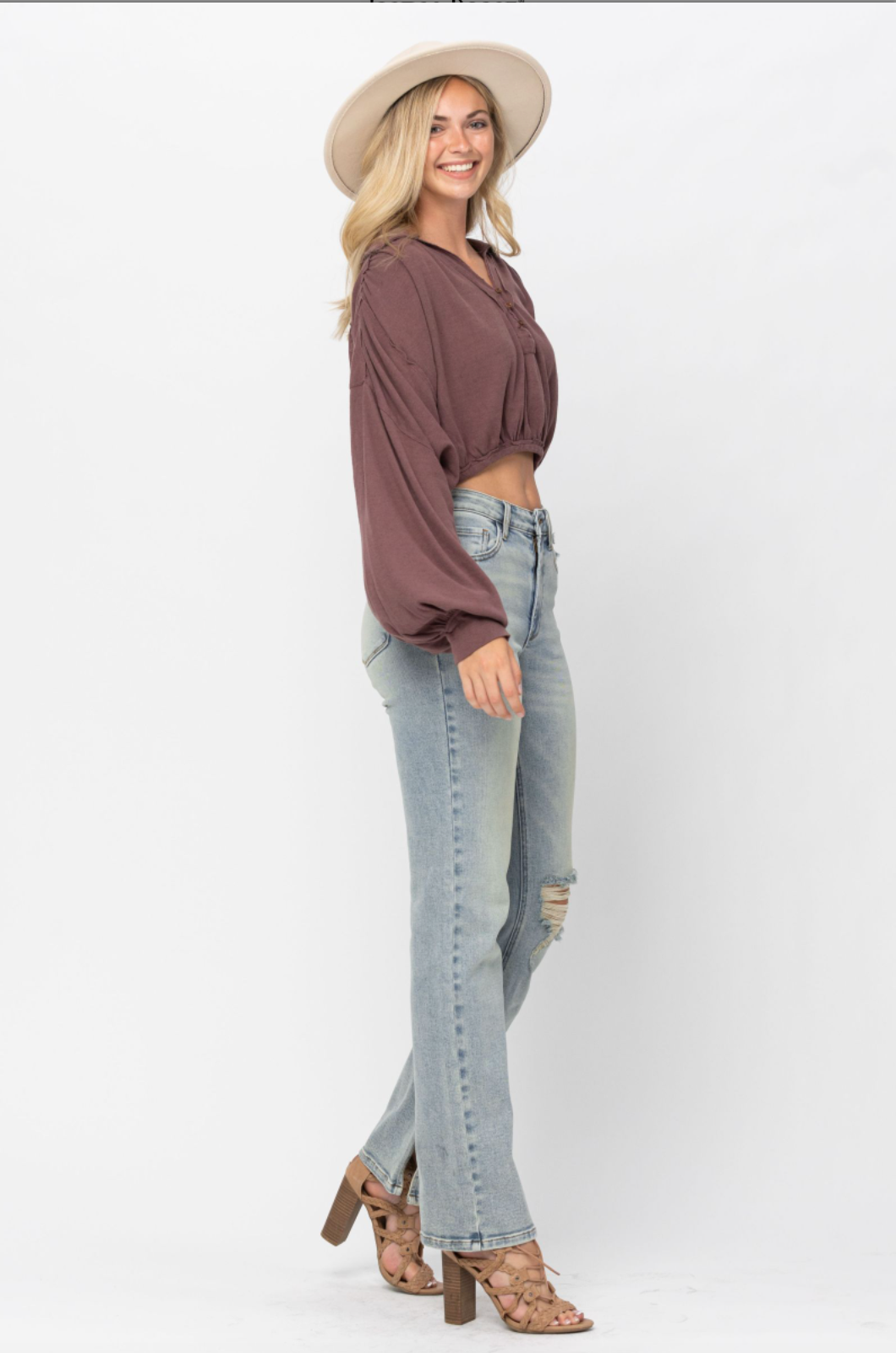 Judy Blue Destroyed Straight Fit Slit Hem Jeans